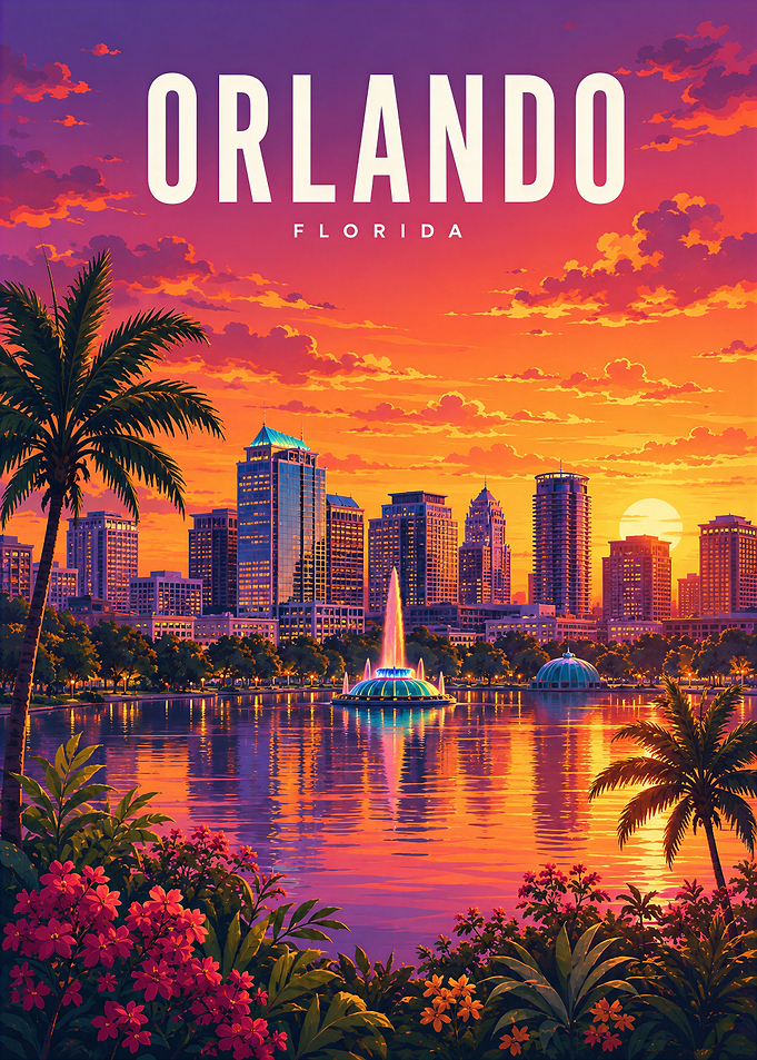 Orlando Florida Sunset Travel Poster