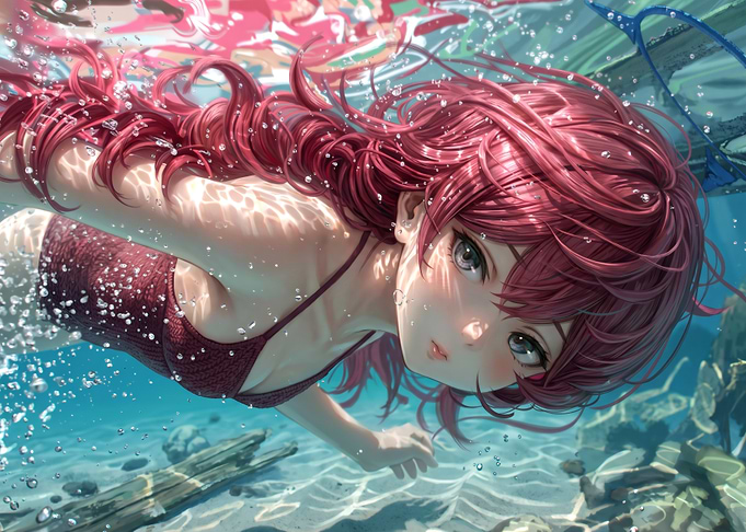 Anime Girl Swimming Underwater