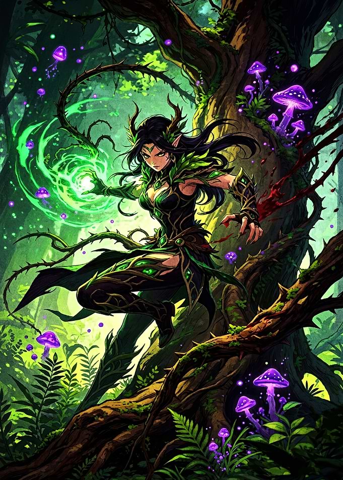 Elven Druid Casting Nature Magic