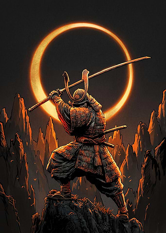 Samurai Warrior Under Solar Eclipse