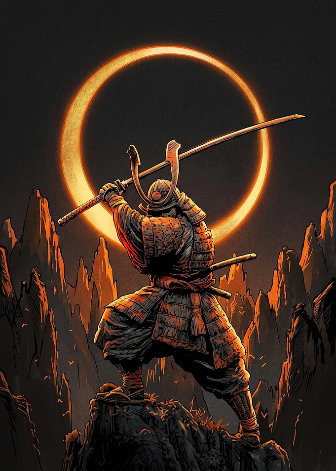Samurai Warrior Under Solar Eclipse