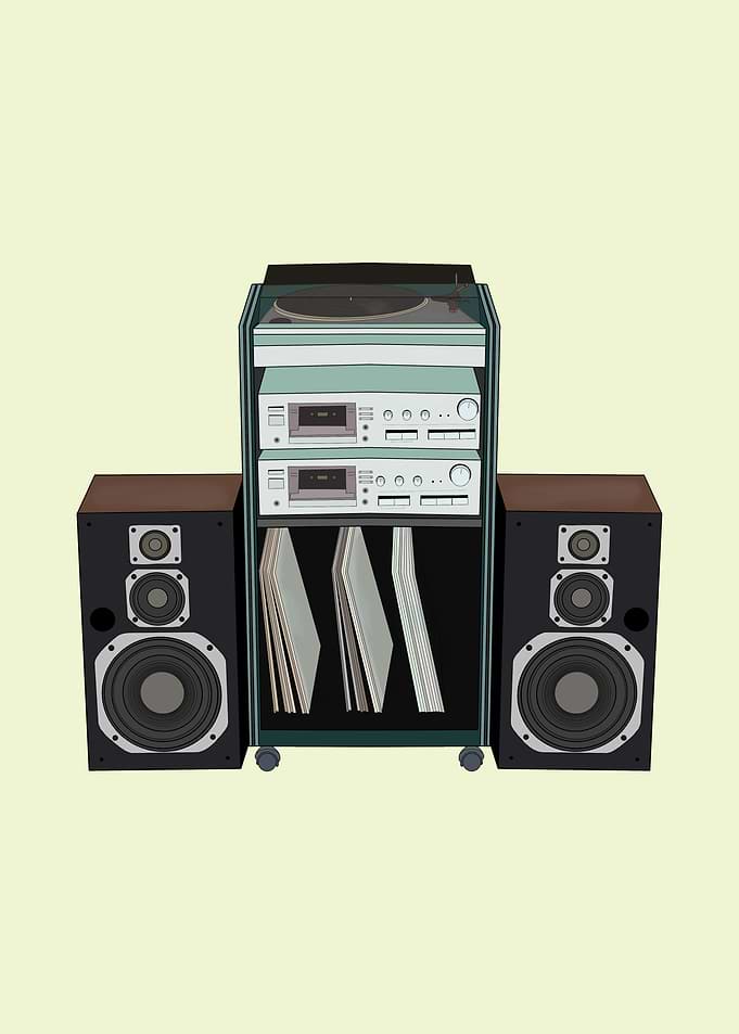 Vintage Stereo System with Vinyl Records