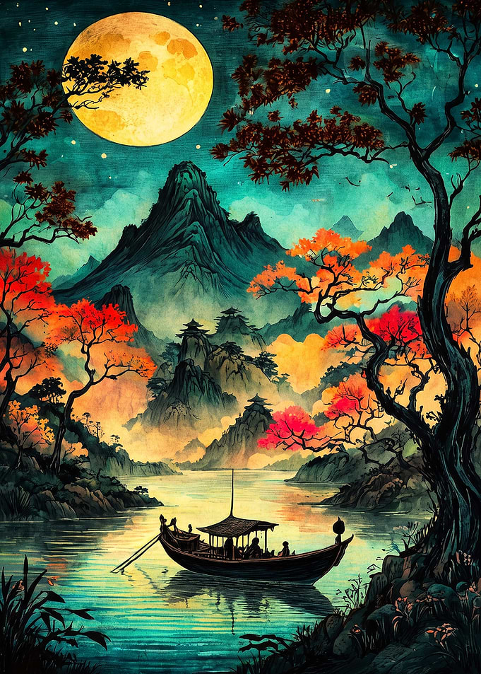 Serene Moonlit Mountain Lake Landscape