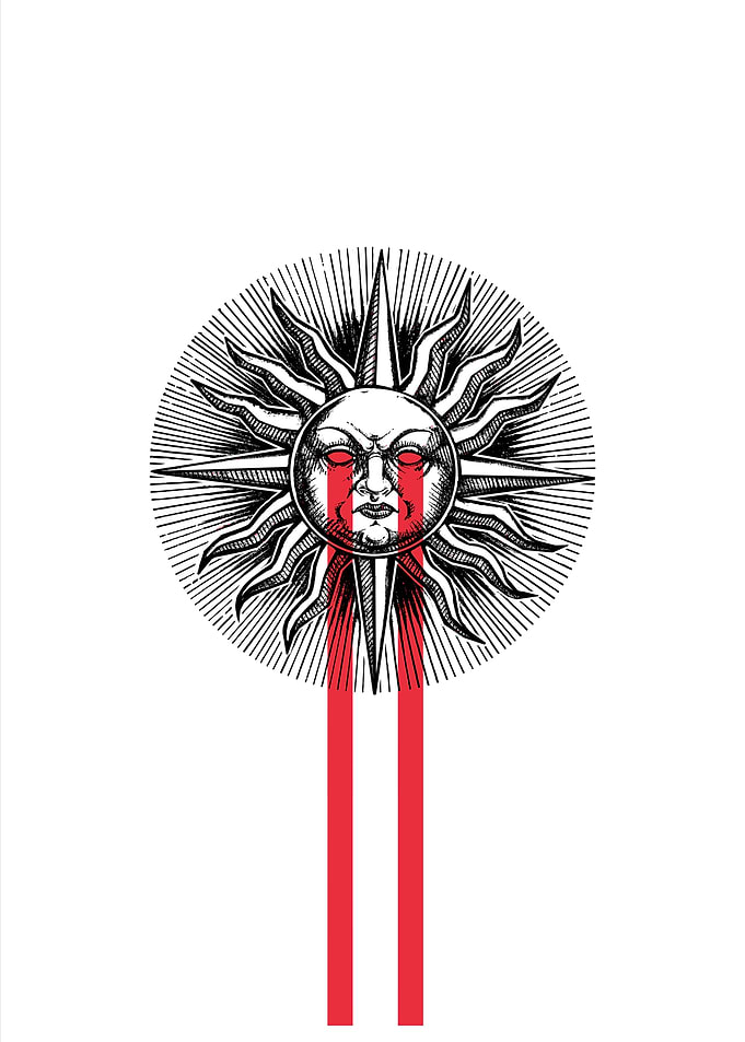 Crying Sun Engraving Illustration