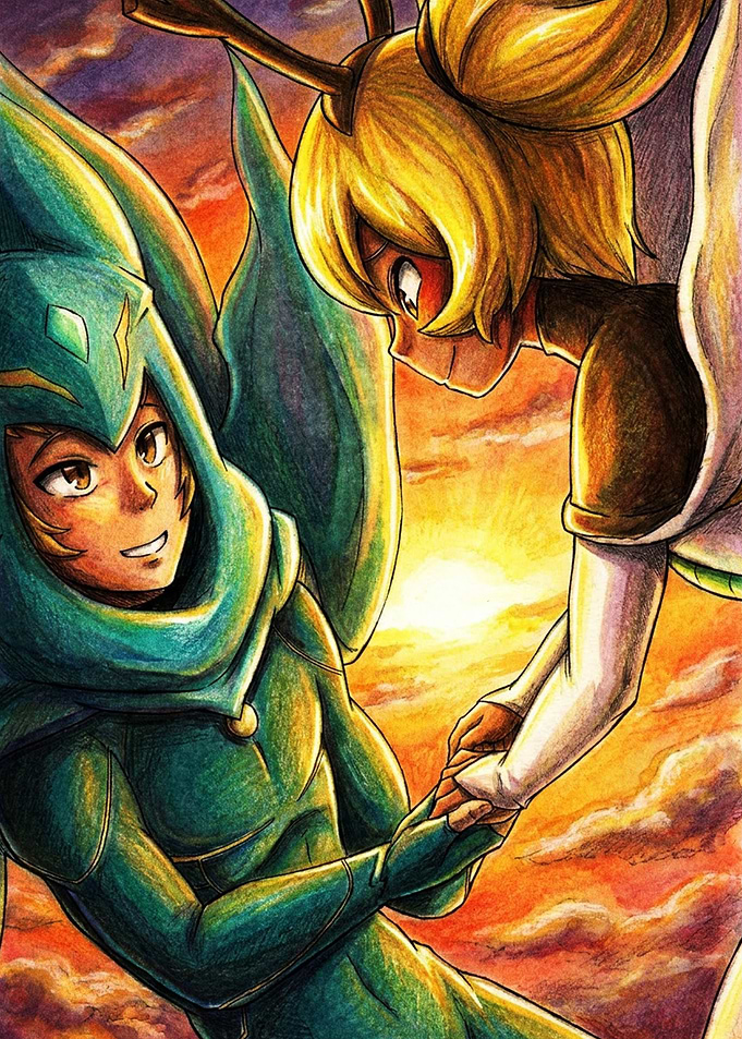 Anime Characters Holding Hands at Sunset