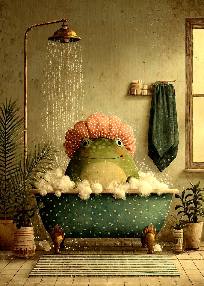 Cute Frog Taking a Bubble Bath