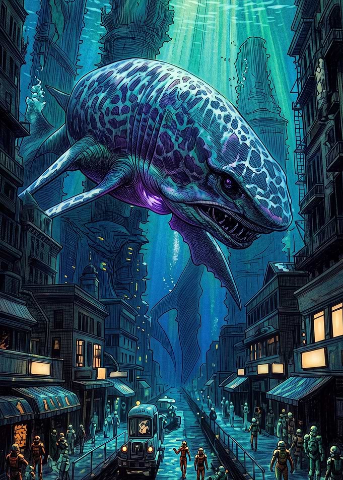 Underwater City with Giant Sea Creature Subnautica