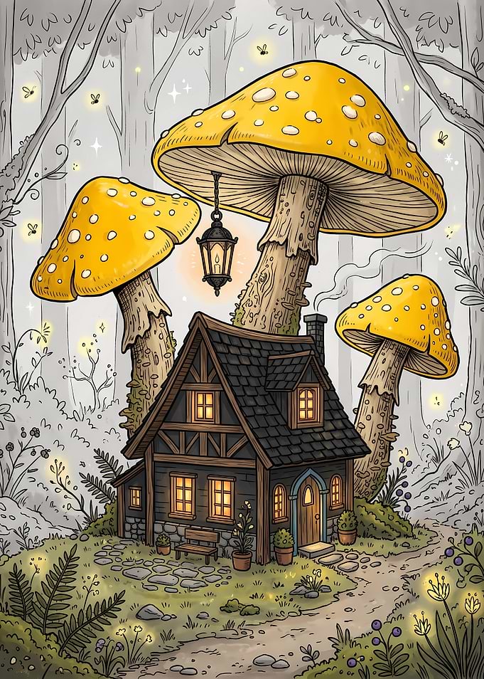 Enchanted Mushroom Cottage in Forest