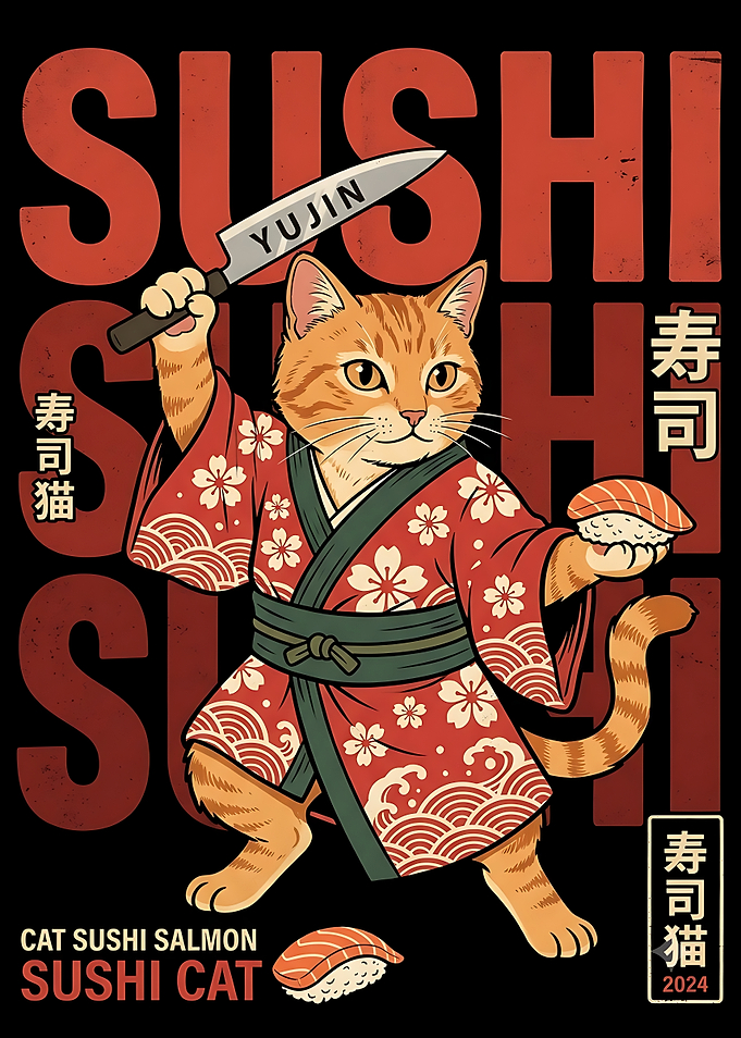 Sushi Cat Samurai Illustration