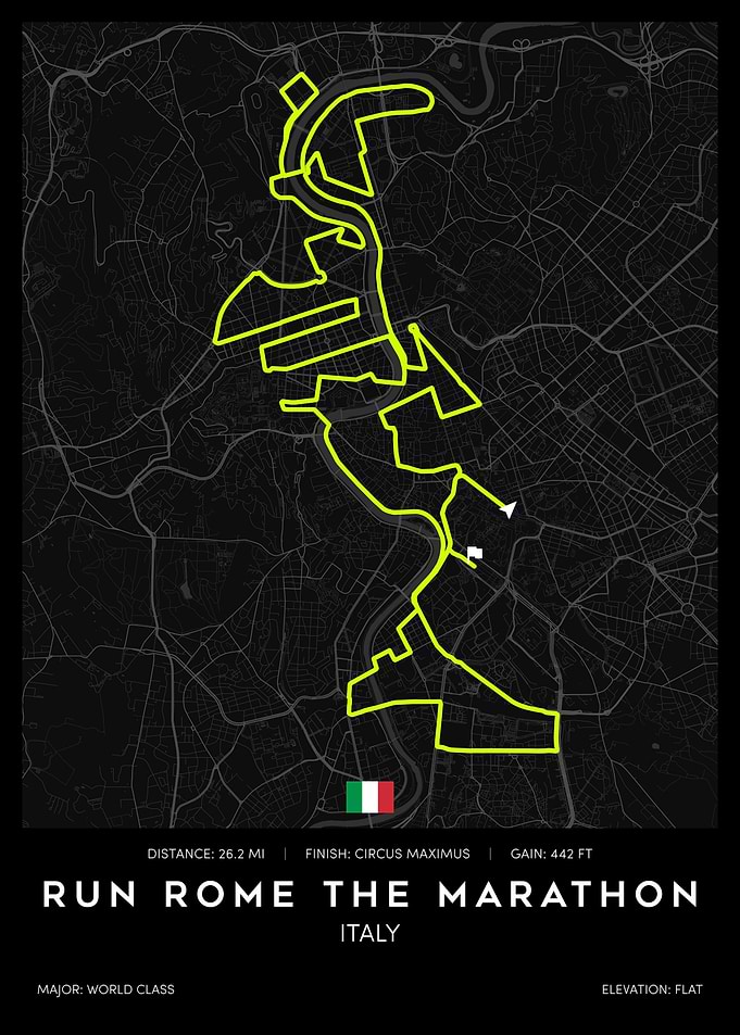 Run Rome The Marathon Map Poster
