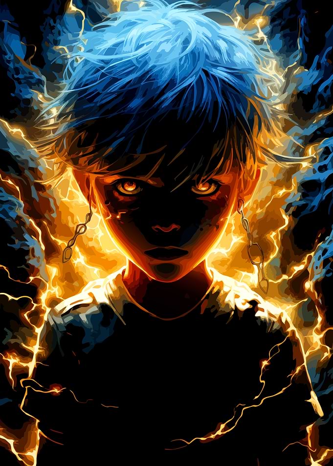 Anime Boy Surrounded by Electric Energy