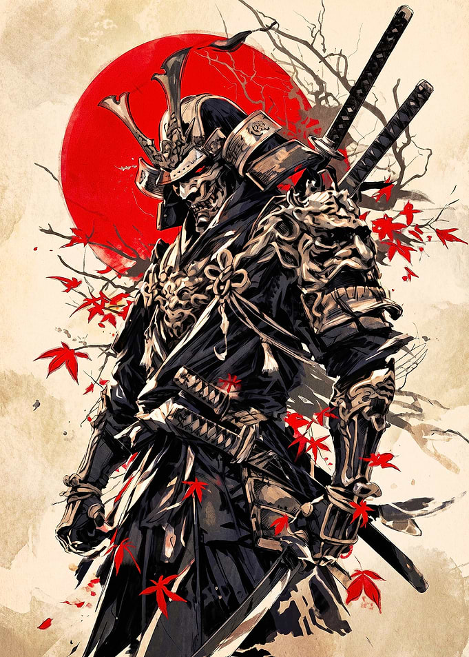 Samurai Warrior with Red Sun