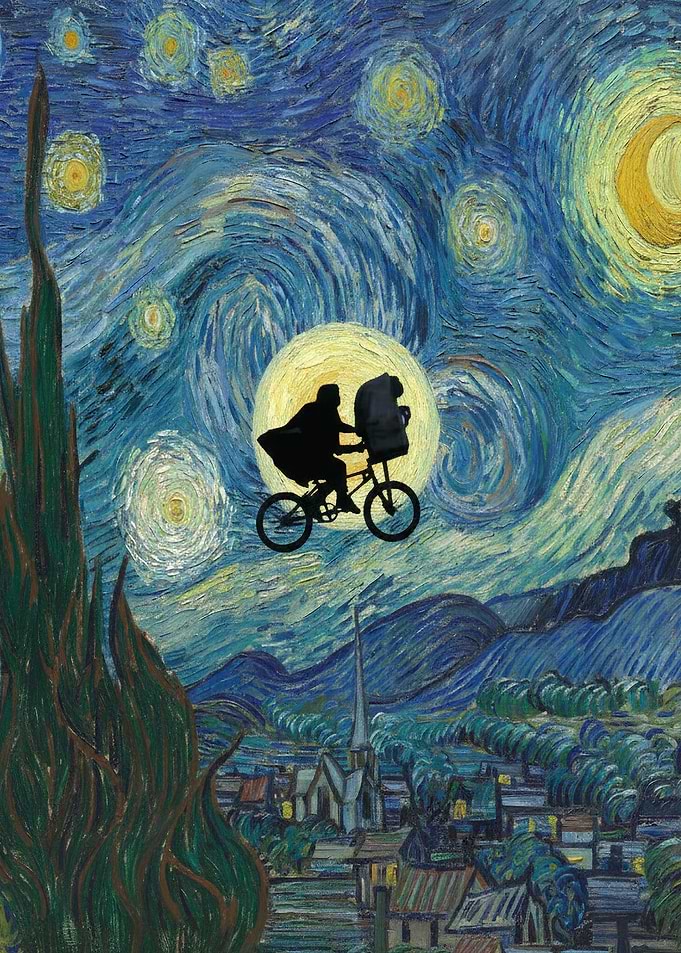 E.T. Flying in Starry Night