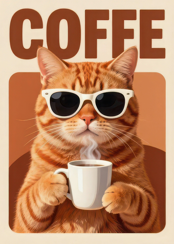 Cool Cat Drinking Coffee Poster