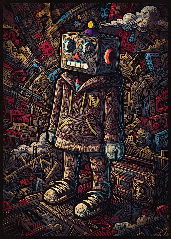 Urban Robot in Hoodie Street Art