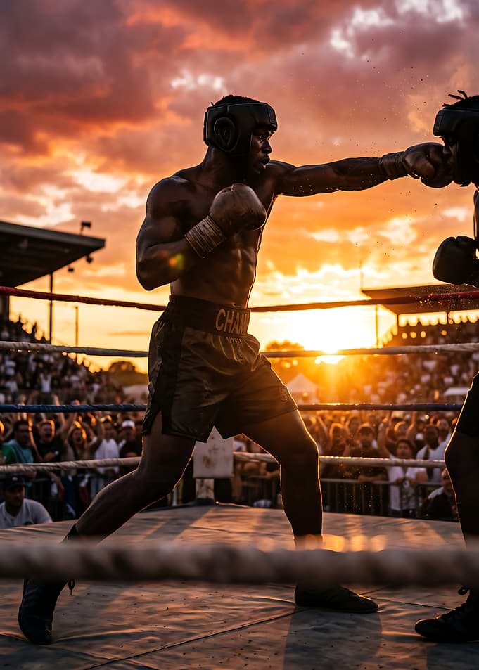 Intense Sunset Boxing Match