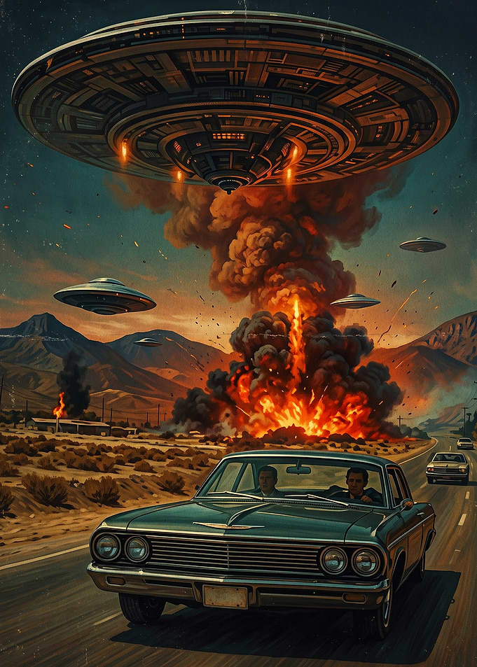 UFO Invasion Over Desert Highway