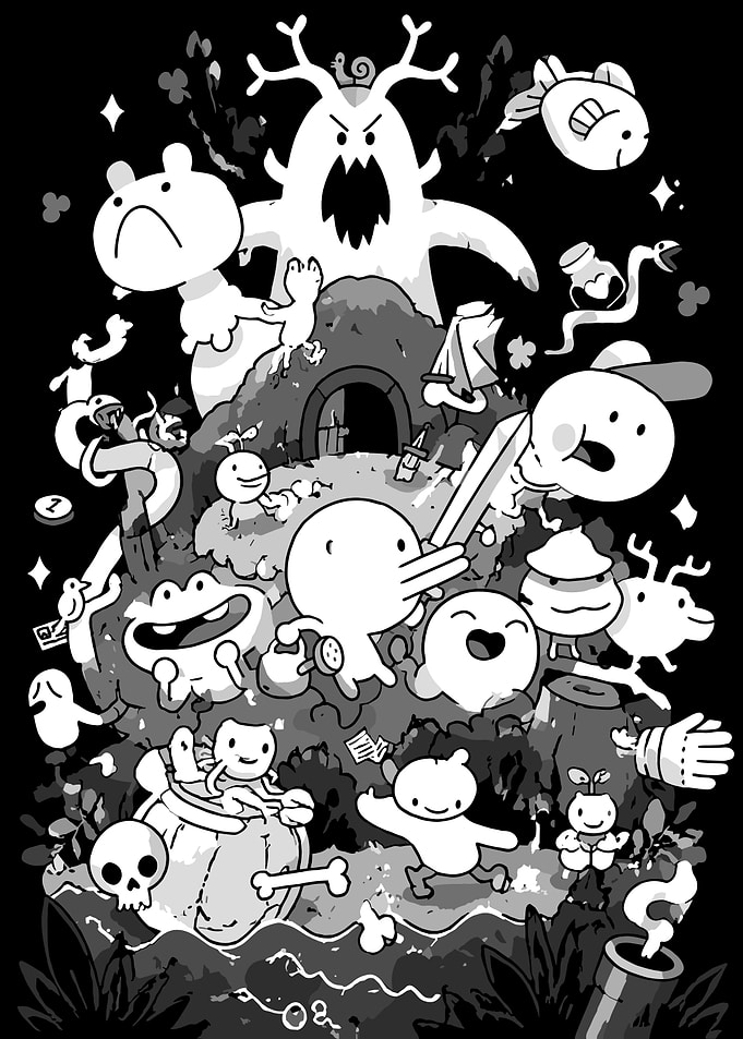 Whimsical Black and White Minit Illustration