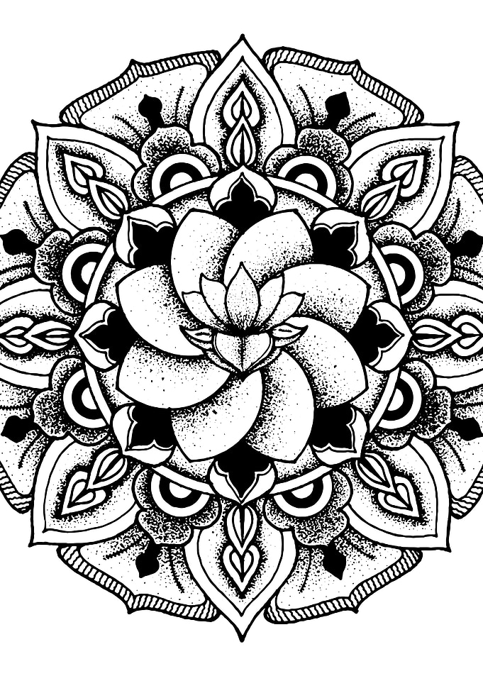Black and White Lotus Mandala