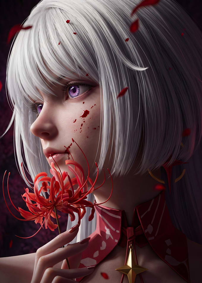 Anime Girl with Spider Lily