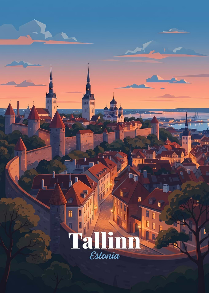 Tallinn Estonia Sunset Travel Poster