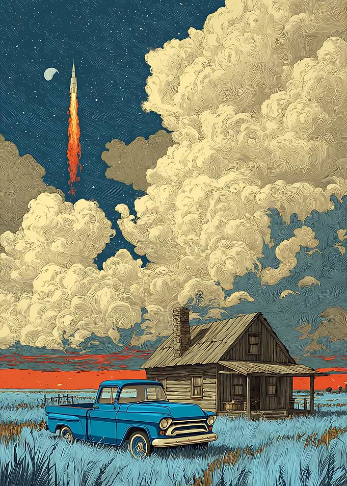 Rocket Launch Over Rural Farmhouse