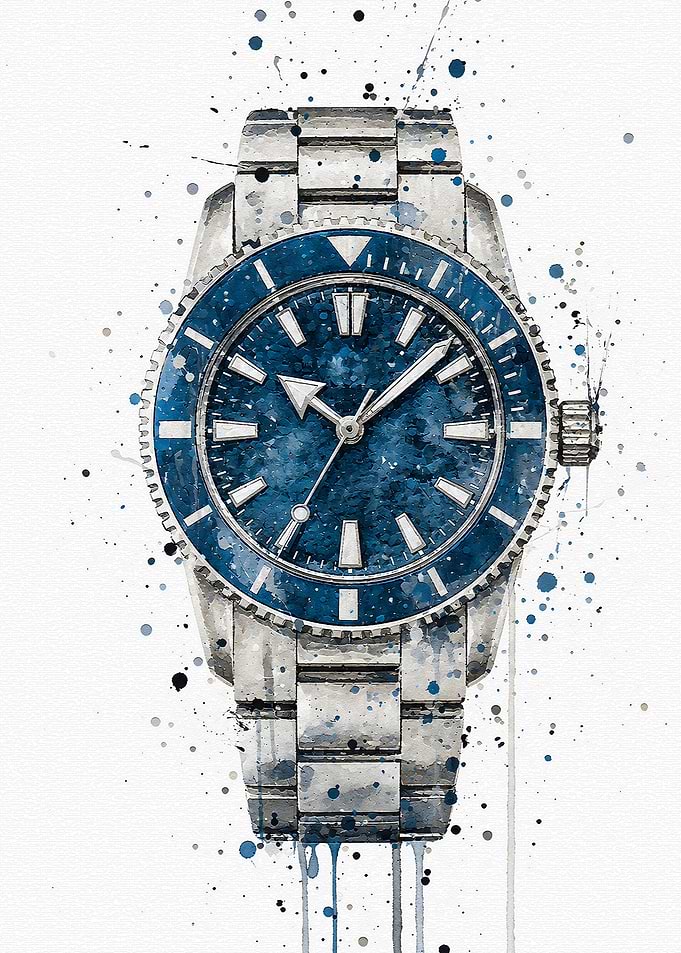 Watercolor Blue Dive Watch Illustration