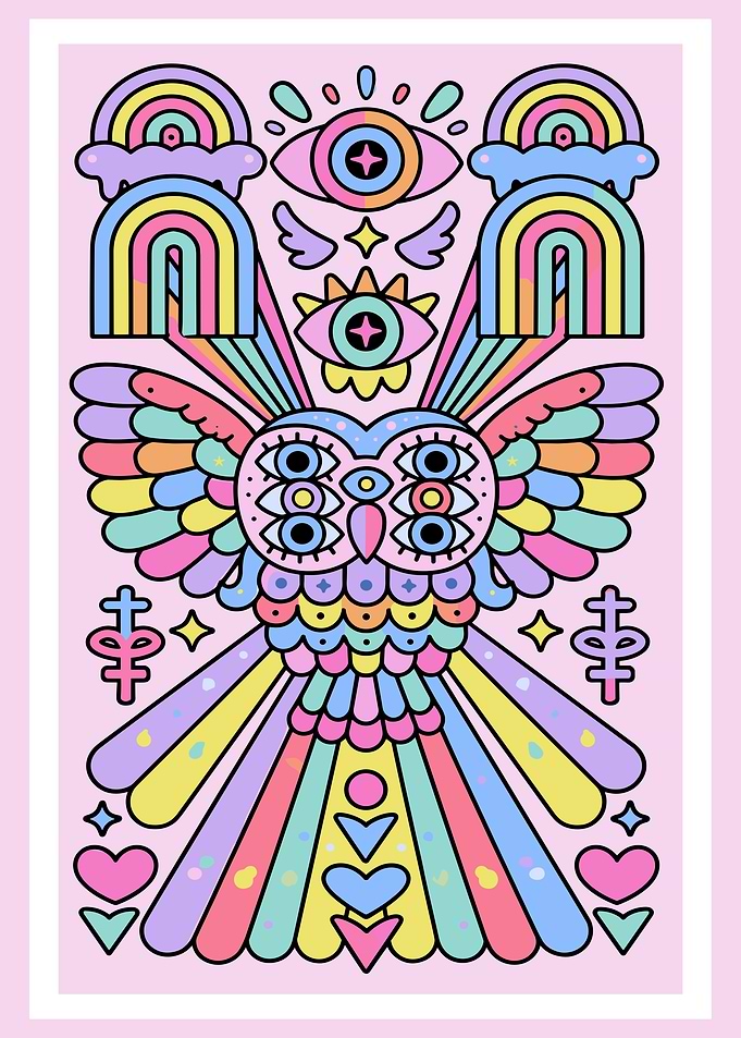 Colorful Psychedelic Owl Illustration