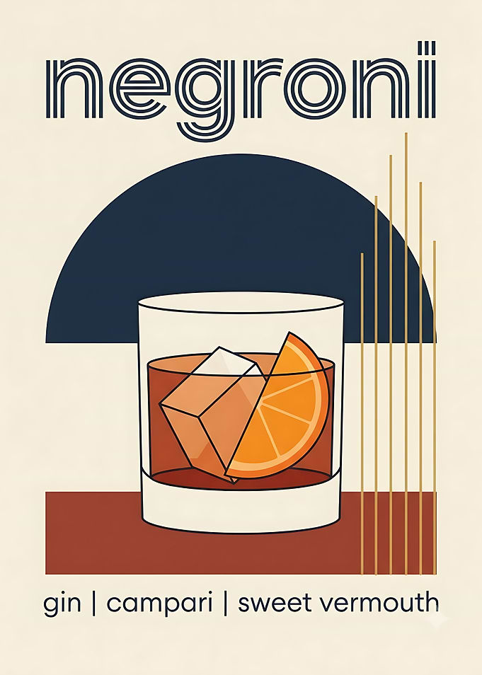 Minimalist Negroni Cocktail Art Print
