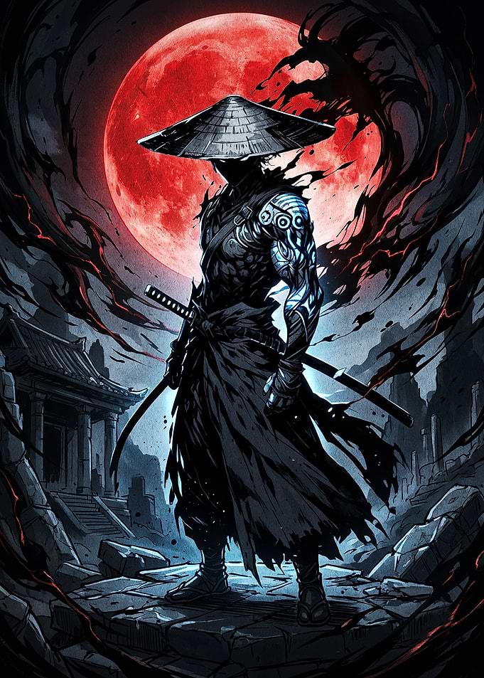 Ronin Samurai Under Red Moon