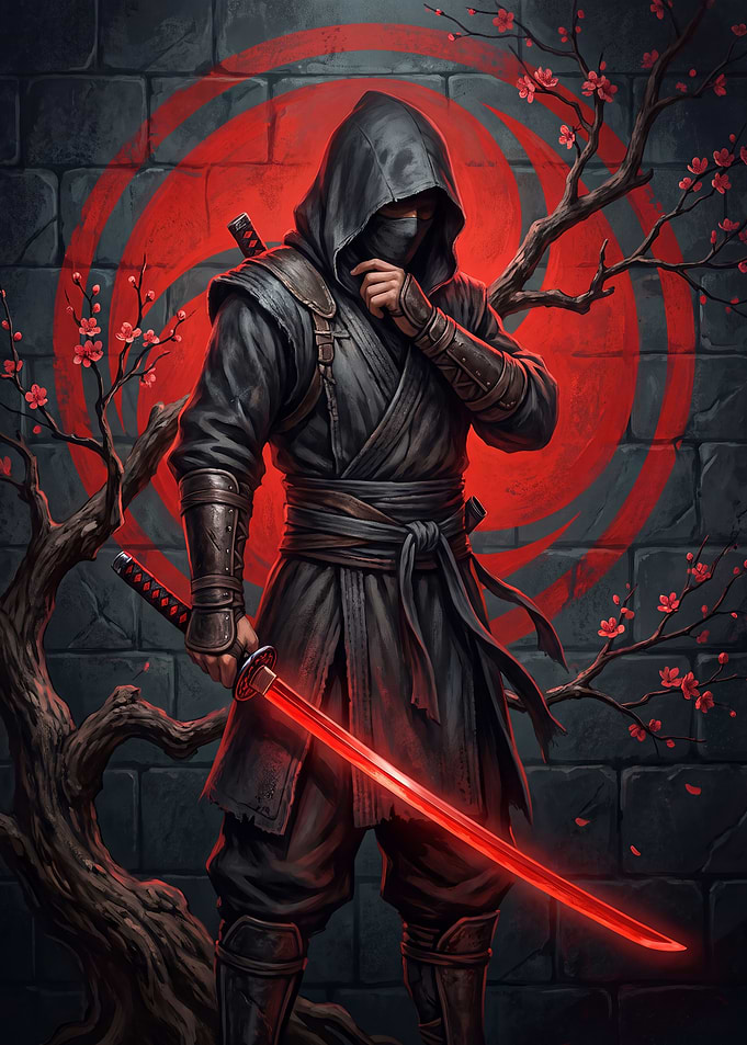 Stealthy Ninja with Glowing Red Katana