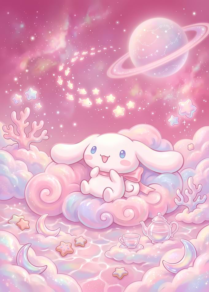 Cinnamoroll Floating on Pink Clouds