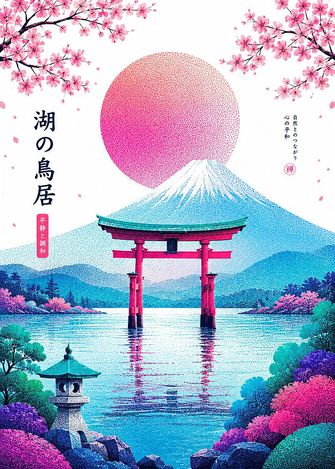 Mount Fuji and Torii Gate Art