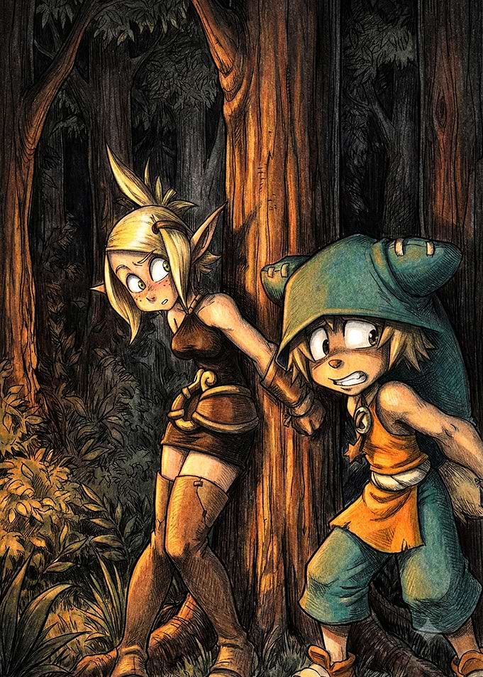 Evangelyne and Yugo Hiding in Forest
