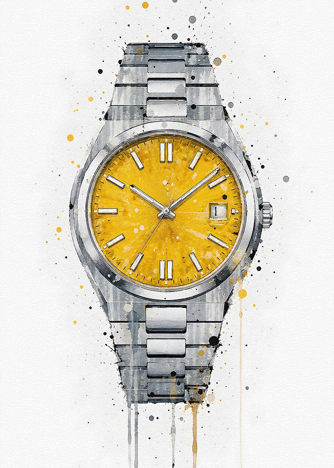 Watercolor Style Yellow Dial Wristwatch