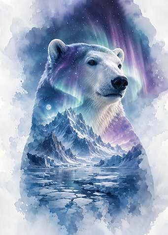 Northern Lights Polar Bear Aurora Art