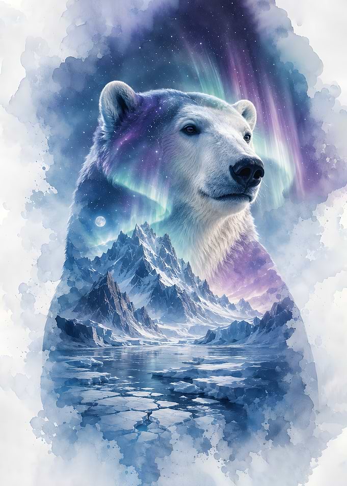 Northern Lights Polar Bear Aurora Art
