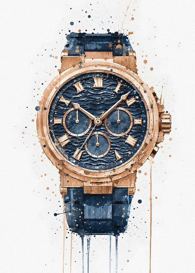 Watercolor Luxury Chronograph Watch Art