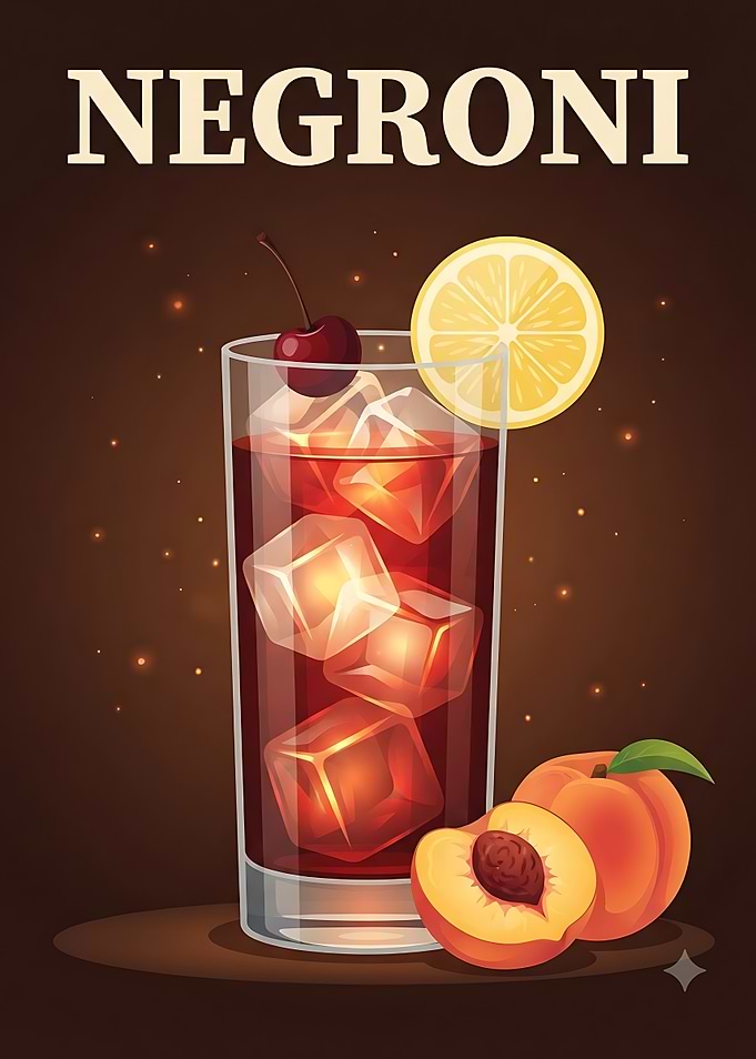 Negroni Cocktail Poster with Peaches