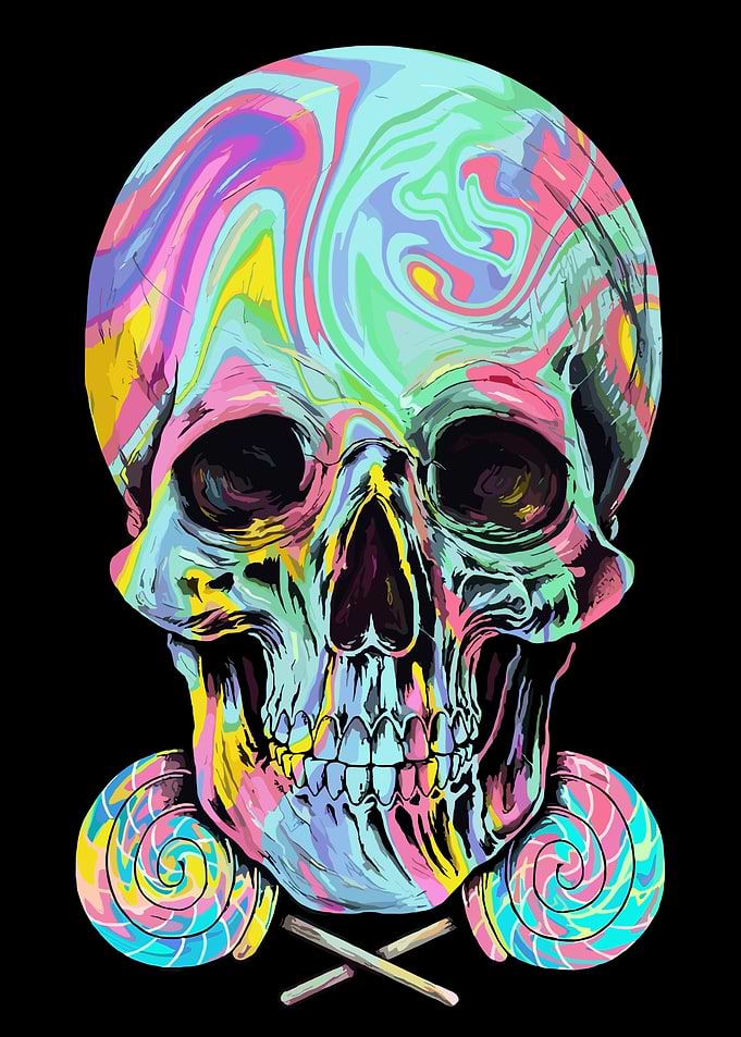 Psychedelic Swirl Skull with Lollipops