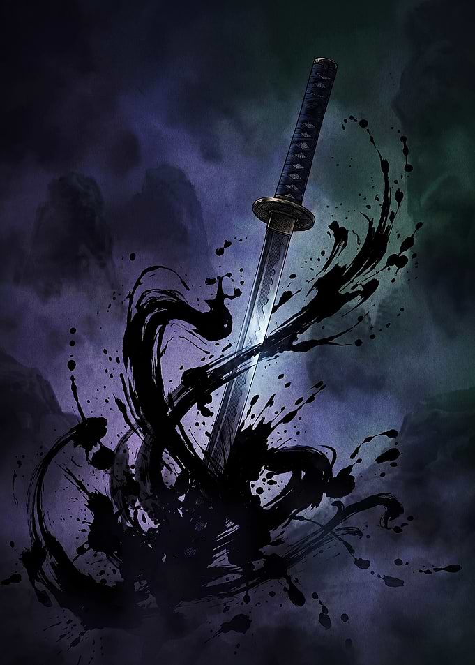 Katana Sword with Ink Splatter Effect