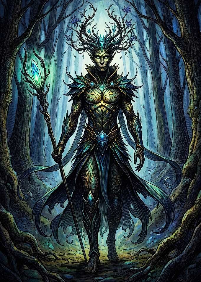 Mystical Forest Guardian with Staff