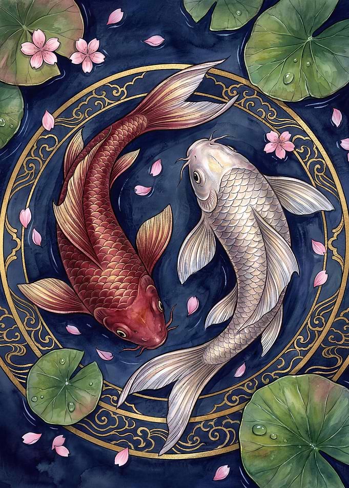 Yin Yang Koi Fish Pond Art