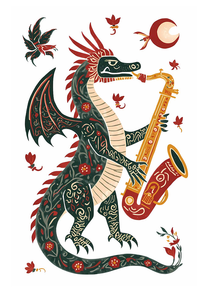 Dragon Playing Saxophone Illustration