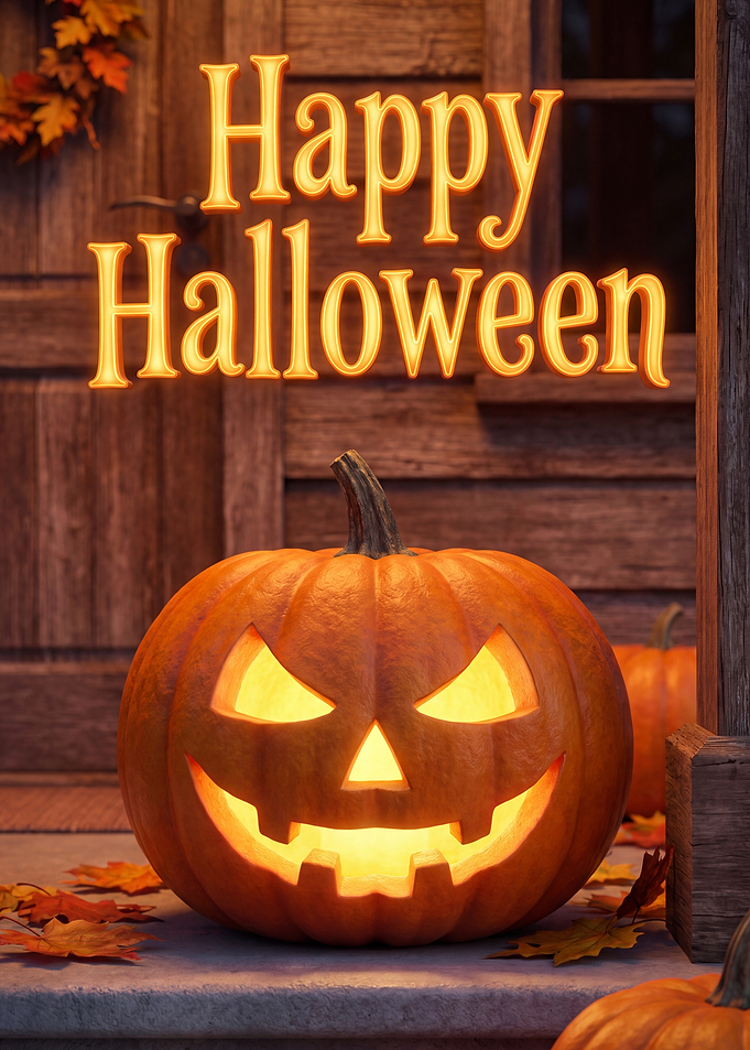 Happy Halloween Jack-o'-lantern Porch Scene