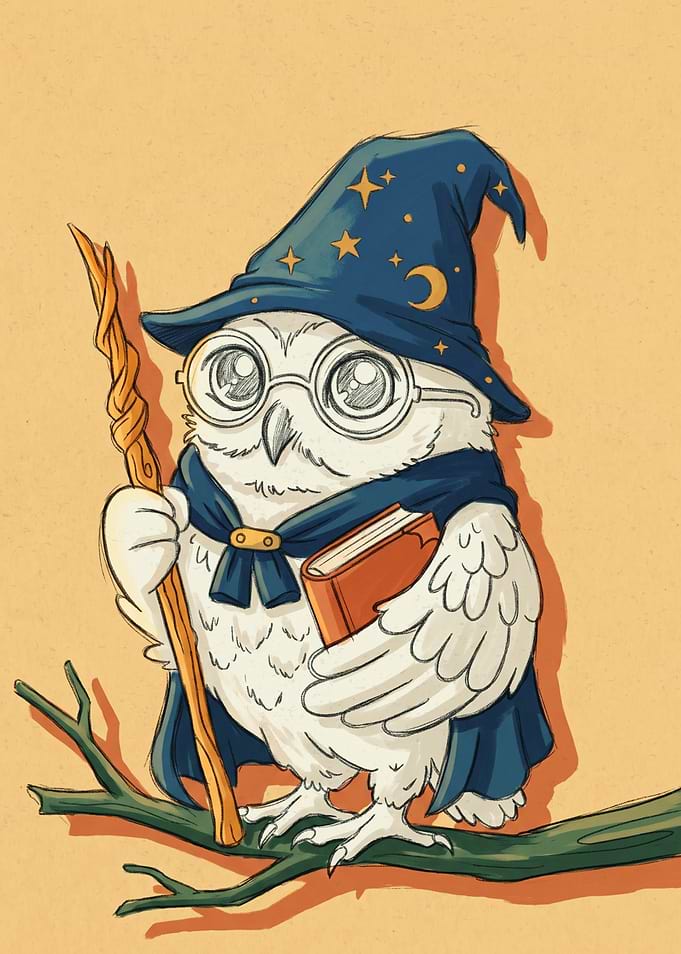 Cute Wizard Owl with Book