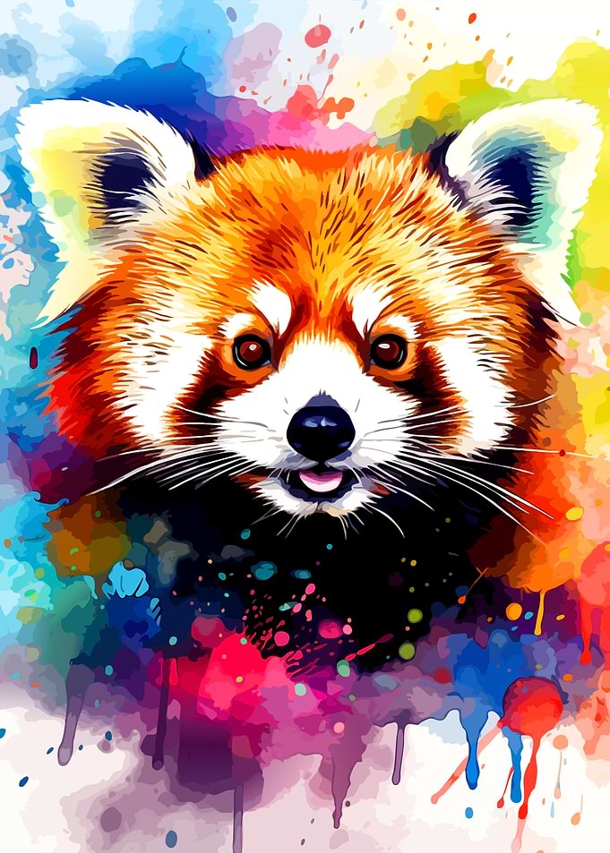 Colorful Watercolor Red Panda Portrait