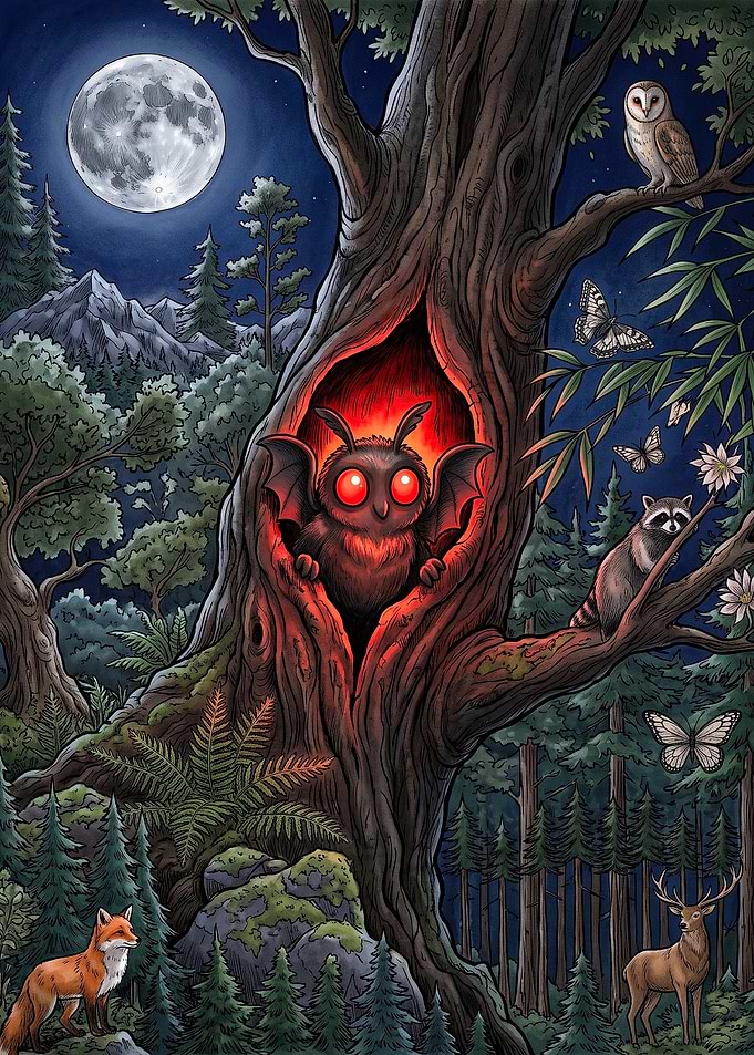 Mothman in a Hollow Tree