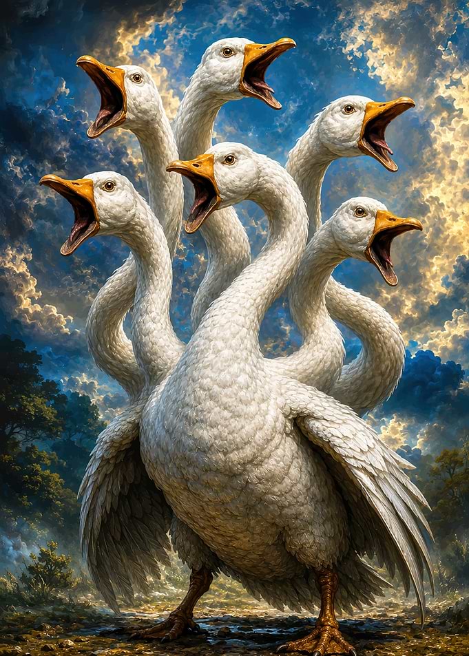 Mythical Multi-Headed Goose Hydra