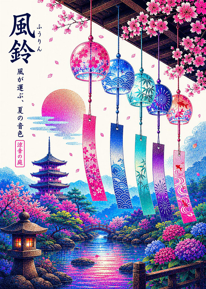 Japanese Wind Chimes and Temple Garden